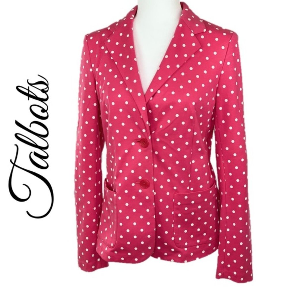 TALBOTS PINK POLKA DOT COTTON BLEND BLAZER